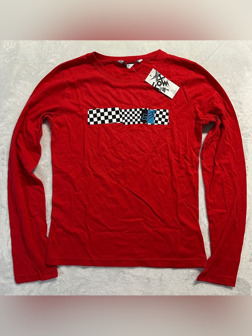 Y2K FOX women's deadstock red checkered graphic longsleeve tee, M.